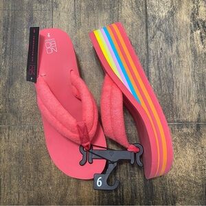 Stunning Y2K Platform Flip Flops with Rainbow Stripes